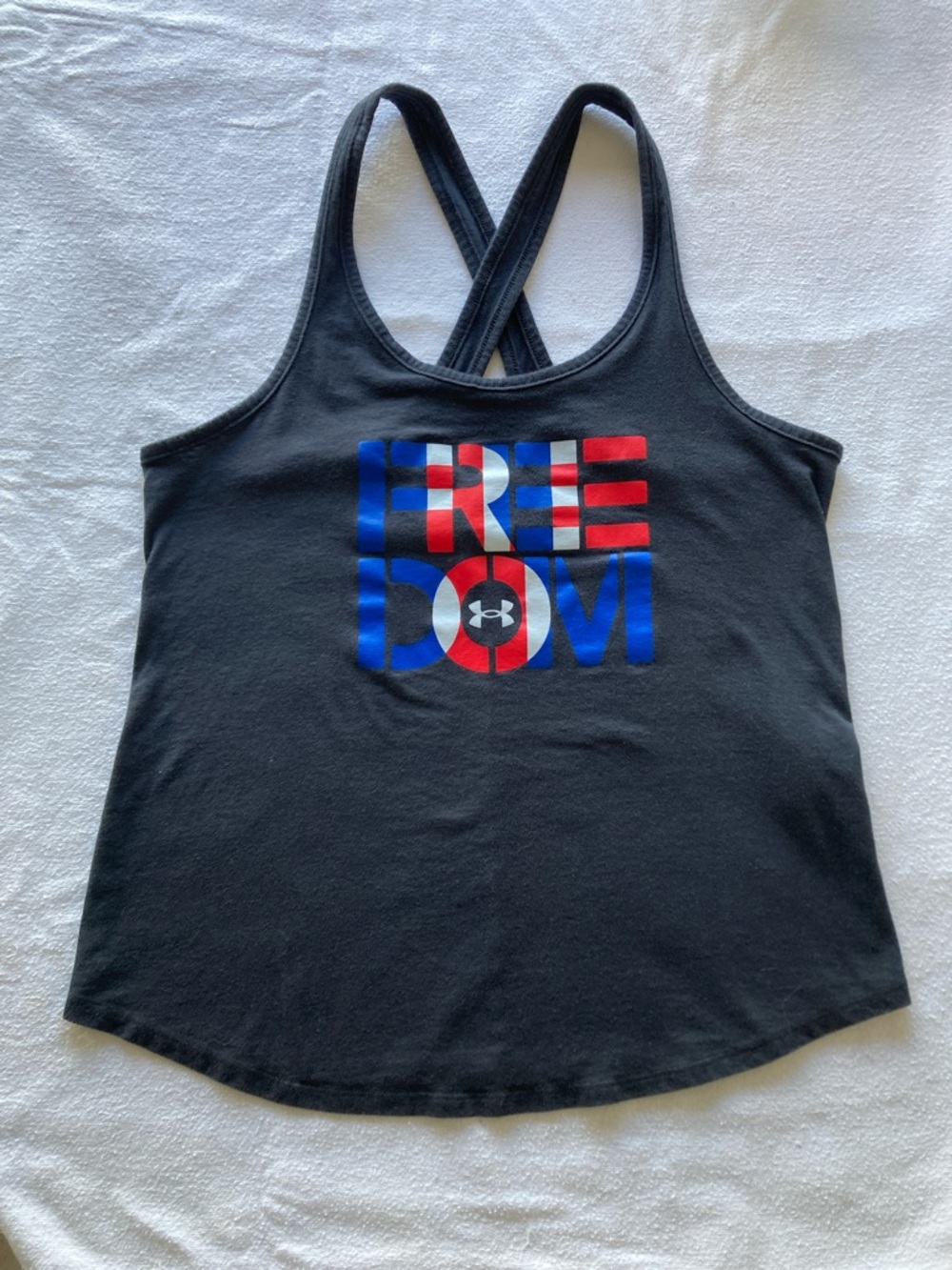 Under Armour Women’s Freedom Black Tank with Red, White & Blue Graphic, Sz-M